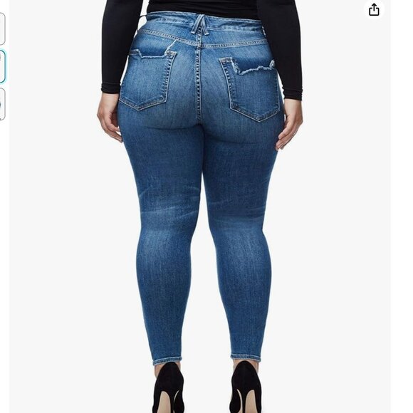 Good American Good Legs Blue 107 Distressed Skinny Jeans Women's size 16 - Picture 2 of 8